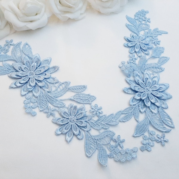 Blue Lace Applique, 2 pieces 3D Lace Applique, Bridal Floral Lace Applique, Per Pair, Patch For Dress Sewing, Lace Applique, Wedding Garter