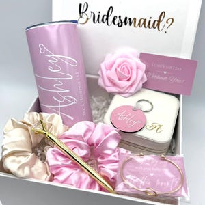 Bridesmaid Proposal Box Gift Will You be my Bridesmaid Pink Wedding Personalized  Jewelry Maid of Honor Gift Name Tumbler