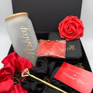 Bridesmaid Proposal Girl Box Will You be my Bridesmaid Black and Red Bridesmaid Set Personalized Jewelry Box Maid of Honor Gift Name Cup