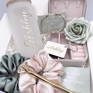 Bridesmaid Proposal Gift Box Personalized Bridesmaid Jewelry Box Will You Be my Maid of Honor Gift Cup Tumbler Dusty Sage Bridesmaid Box Set