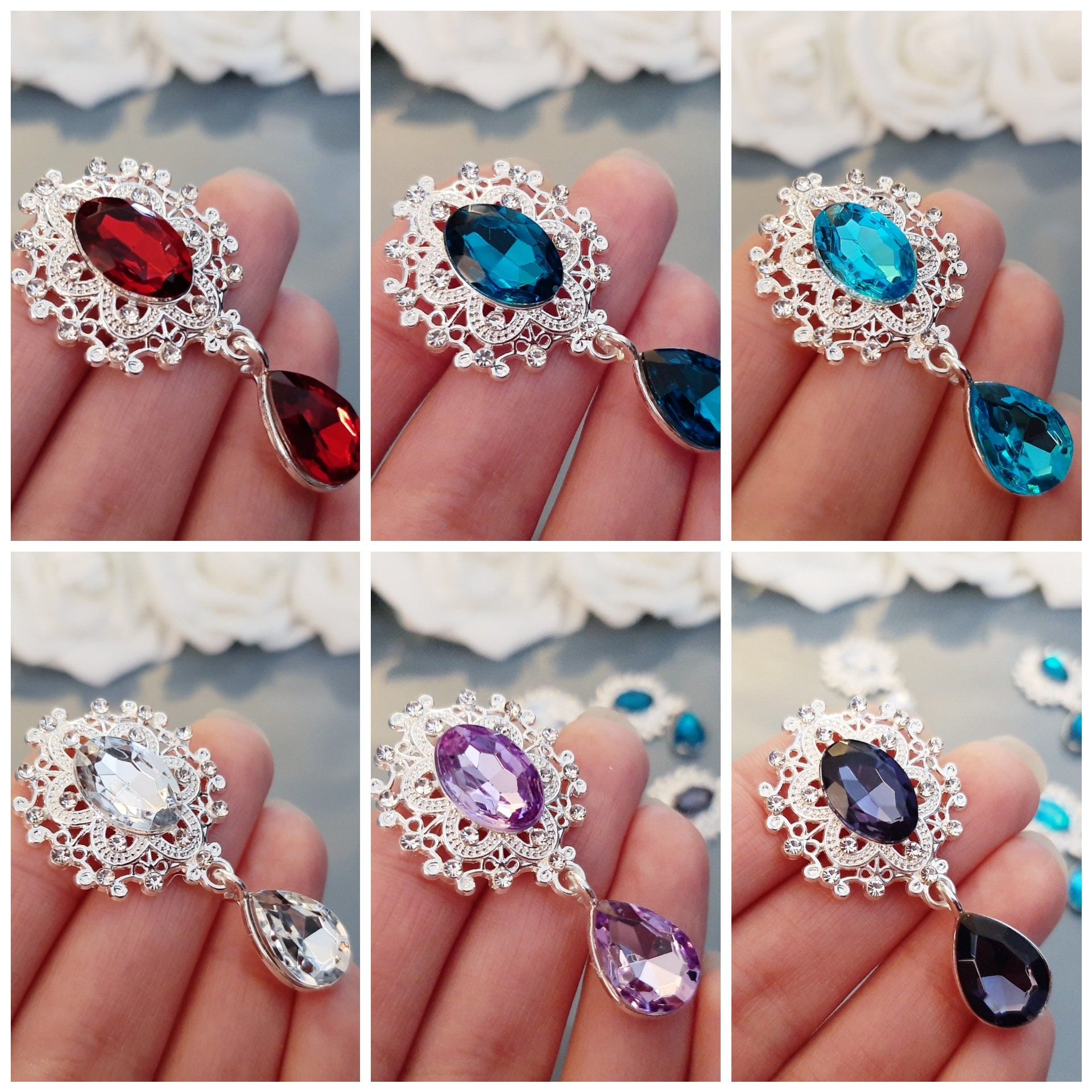 Blue Crystal Wave Brooches Fashion Rhinestone Pins for Women Beautiful  Corsage Scarf Buckle Enamel Jewelry Suit Office Badges