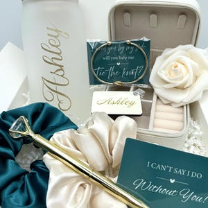 Teal Bridesmaid Gift Box Will You be my Bridesmaid Proposal Box Set Personalized Initial Jewelry Box Maid of Honor Gift Name Cup Tumbler