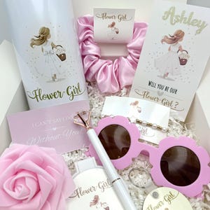 Flower Girl Proposal Box, Flower Girl Gift Set, Flower Girl Tumbler, Will You Be My Flower Girl, FlowerGirl Personalized Gift Pink Card
