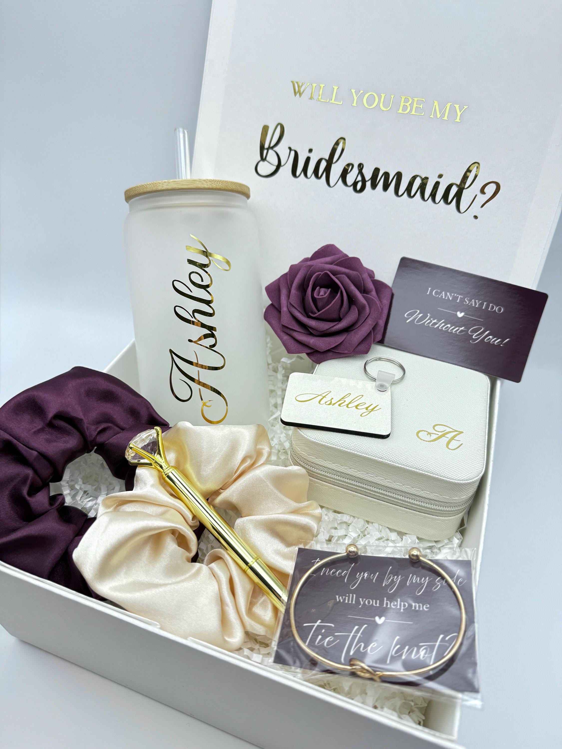Bridesmaid Proposal Box Gift Plum Will You be my Maid of Honor Wedding Personalized Gift Jewelry Box Bracelet Mother of the Bride Cup