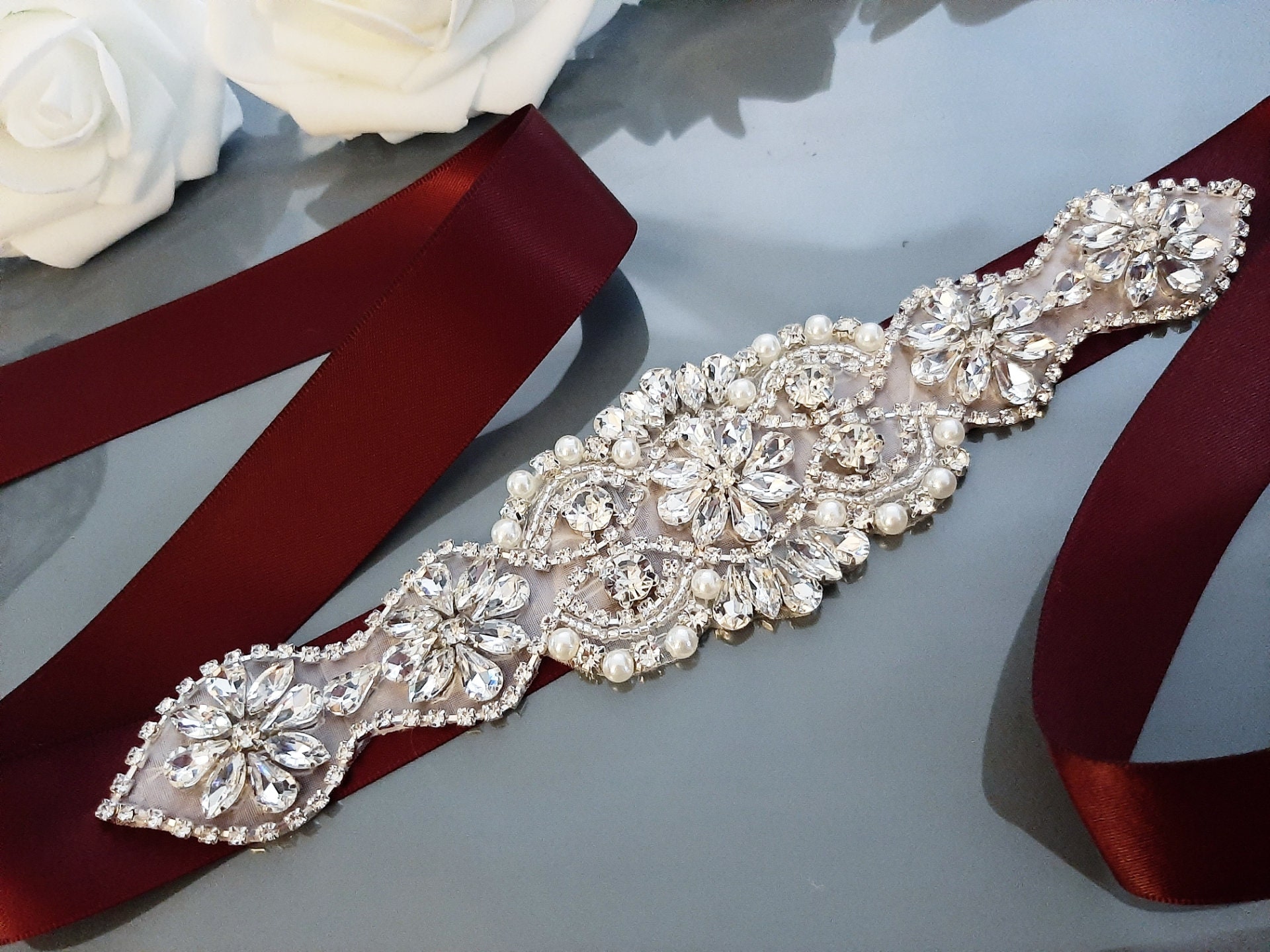 Burgundy Wedding Dress Belt Bridal Belt Bridal Sash - Etsy UK