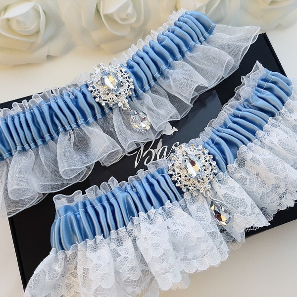 Wedding Garter, Blue Garter For Bride, Lace Bridal Garter Set, Blue Garter Set, Garter Belt For Wedding
