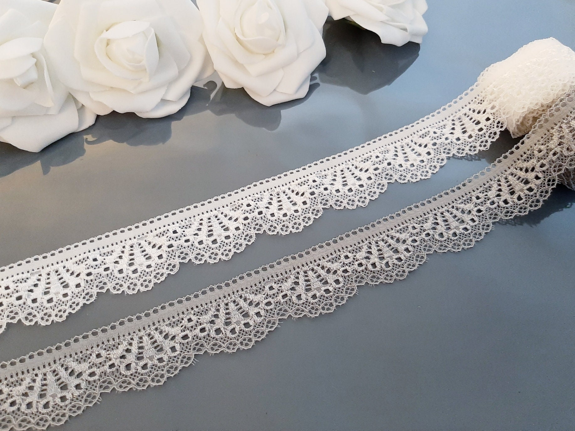 Elastic Lace, Lace Ribbon, Elastic Lace Trim, Lace Elastic, Stretch Lace,  Lace by the Yard, Lace Trim, White, Gray, Rose Red, Red, Pink 