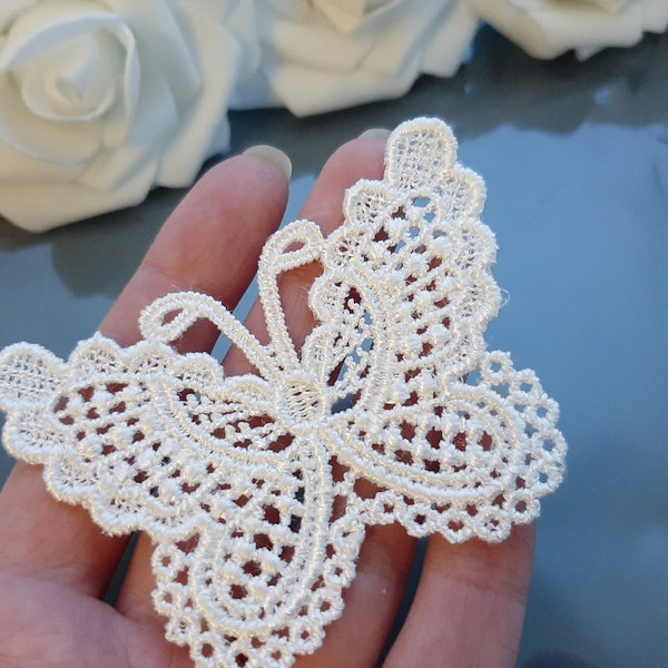 Lace Butterfly Applique, White Fabric Butterfly Embellishment for Sewing or Craft Projects, Junk Journal Supplies, Butterfly Patches Sew on