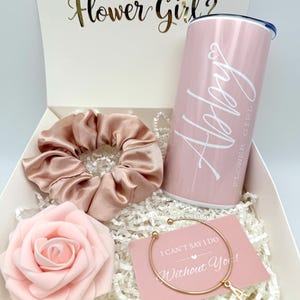 Flower Girl Gift Box, Flower Girl Proposal, FlowerGirl Gift Set, Flower Girl Tumbler, Will You Be My Flower Girl, Name FlowerGirl Blush Pink