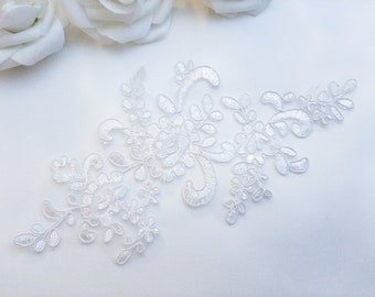 Ivory Or White Lace Applique, White Bridal Floral Lace Applique, Sew On Embroidered Flower Tulle Lace, Patch For Dress Sewing