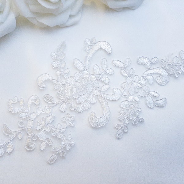 Ivory Or White Lace Applique, White Bridal Floral Lace Applique, Sew On Embroidered Flower Tulle Lace, Patch For Dress Sewing