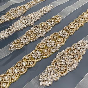 Gold Bridal Belt, Gold Wedding Belt, Wedding Dress Belt Rhinestone Belt Belt for Bride Crystal Pearl Belt Chiffon Flower Girl Bridesmaid