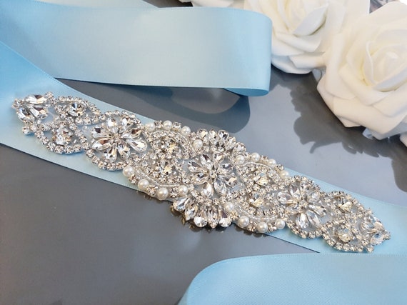 Light Blue Bridal Belt Blue Wedding Belt Baby Blue Bridal Sash Wedding Dress Belt Wide Ribbon Pearl Crystal Rhinestone Belt for Bride Etsy Canada