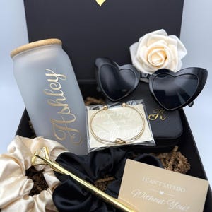 Will You be my Bridesmaid Black Bridesmaid Girl Box Bridesmaid Box Set Personalized Initial Jewelry Box Maid of Honor Gift Name Cup