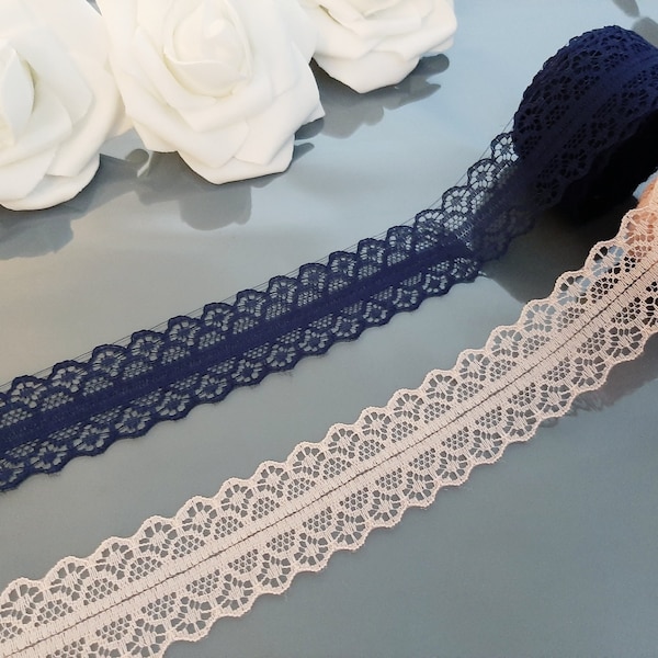 Lace Trim Ribbon, Peach Pink Lace, Navy Blue Lace Trim, Navy Blue Lace, Lace Sewing Trim Design Gift Wrap Gift Basket Wedding Lace Bridal