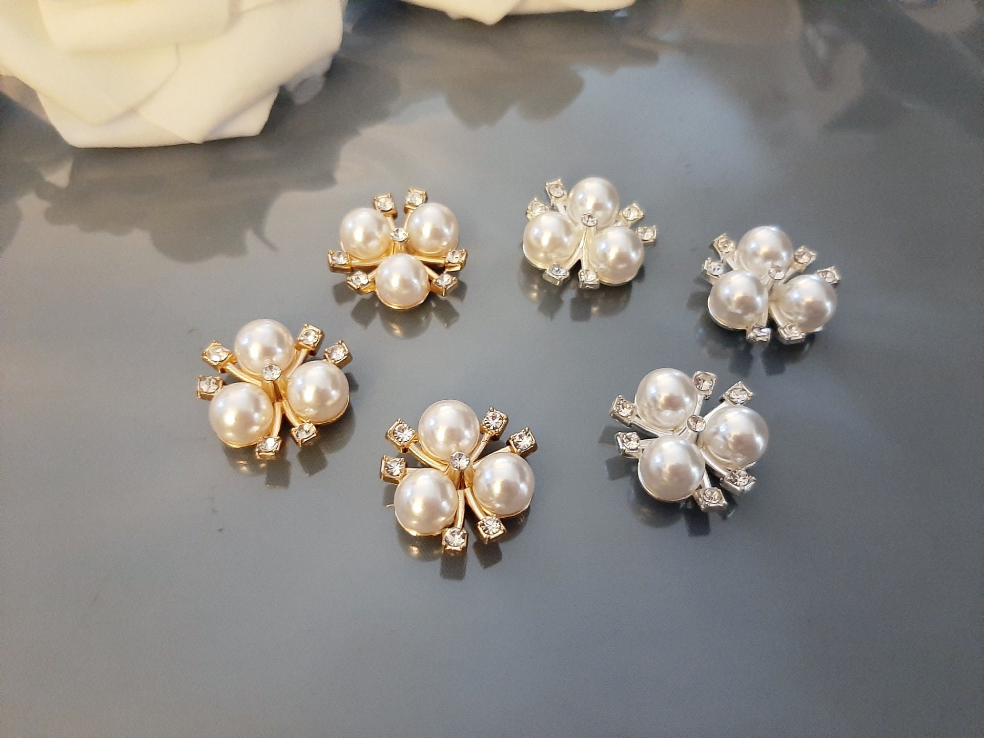 Pearl Diamante Flatback Button Crystal Rhinestone Button - Etsy
