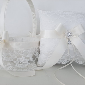 Flower Girl Basket Ivory, Ring Bearer Pillow, Wedding Basket For Flower Girl, Wedding Ring Pillow, Flower Basket for Petals