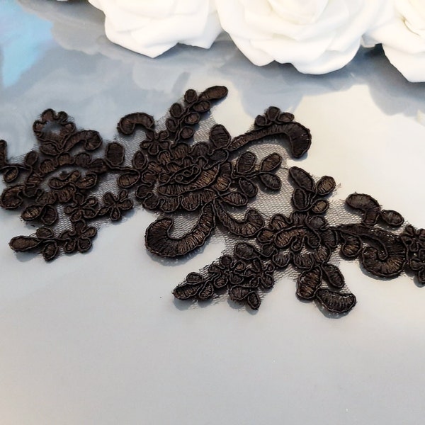 Black Lace Applique, Bridal Floral Lace Applique, Sew On Embroidered Flower Tulle Lace, Patch For Dress Sewing, Wedding Applique, Lace