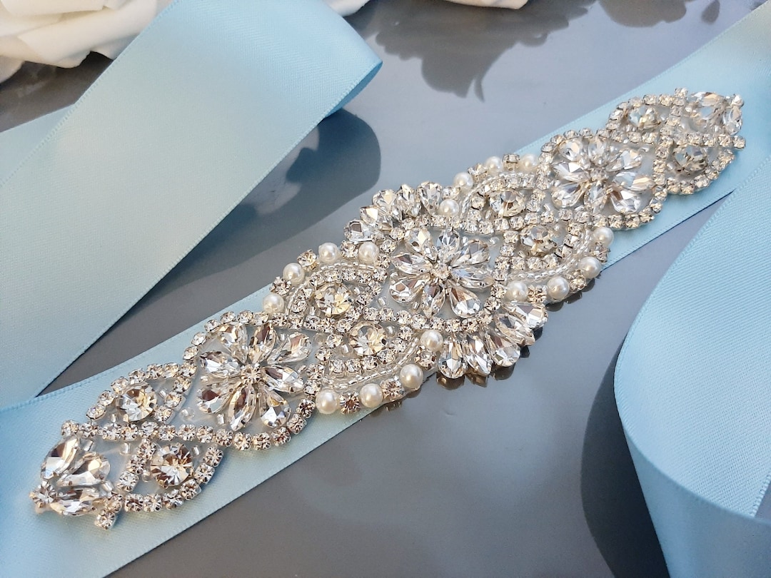 Light Blue Bridal Belt, Blue Wedding Belt, Baby Blue Bridal Sash