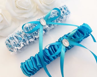 Turquoise Wedding Garter Set, Blue Bridal Garter, Wedding Garter, Blue Garter, Garter Set, Leg Garter, Garter For Wedding, Garter For Bride