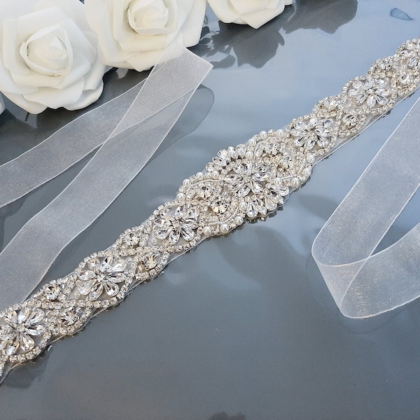 Wedding Dress Belt, Bridal Belt, Bridal Belts And Sashes, Bridal Sash Belt, Rhinestone Belt, Wedding Sash, Crystal Pearl Belt, Chiffon