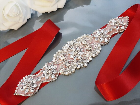 Red Bridal Belt Wedding Dress Belt Bridal Sash Rhinestone Belt Sash Belt Bridal Belts and Sashes Wedding Sash White Organza Belt Gift Etsy Canada