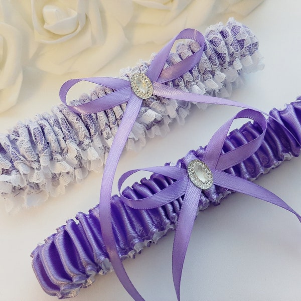 Lavender Wedding Garter Set, Lace Bridal Garter Set, Lilac Garter Set, Garter For Bride, Garter Belt For Wedding, Light Purple Garters