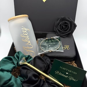 Bridesmaid Proposal Box Will You be my Bridesmaid Black and Dark Emerald Green Bridesmaid Box Set Personalized Maid of Honor Gift Name