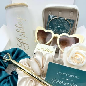 Bridesmaid Gift Box Will You be my Bridesmaid Proposal Set Teal Wedding Personalized Initial Jewelry Box Maid of Honor Gift Name Cup Tumbler