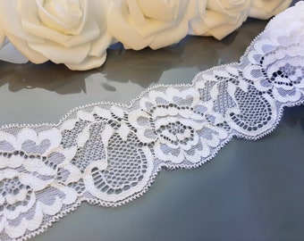 Elastic Lace, Lace Ribbon by the Yard, Stretch Lace, Elastic Lace Trim, White Lace Trim, Stretchy Lace for Headband Bridal Wedding Garter