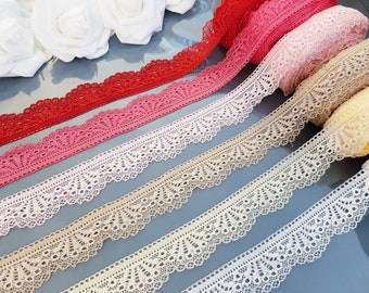 Elastic Lace, Lace Ribbon, Elastic Lace Trim, Lace Elastic, Stretch Lace, Lace by the yard, Lace Trim, White, Gray, Rose Red, Red, Pink