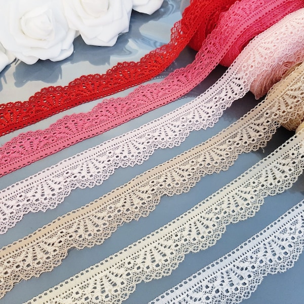 Elastic Lace, Lace Ribbon, Elastic Lace Trim, Lace Elastic, Stretch Lace, Lace by the yard, Lace Trim, White, Gray, Rose Red, Red, Pink