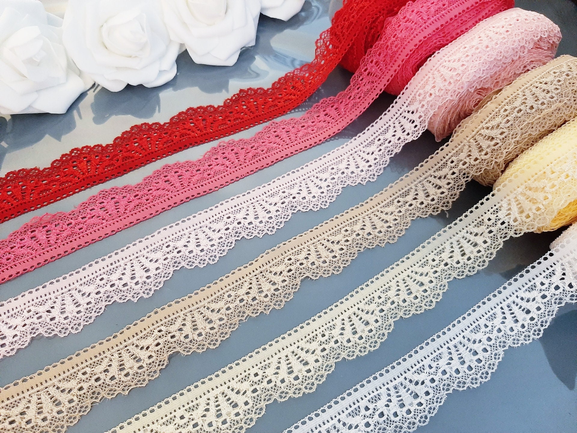 TEHAUX Embroidered Lace Stretch Lace Trim Lace Ribbons for Crafts Bridal  Lace Trim Cotton Lace Ribbon Lace Trim for Crafts Gift Elastic Ribbon  Cotton