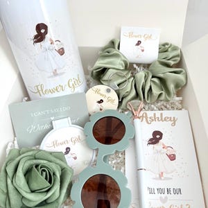 Flower Girl Proposal Box Rustic Sage Flower Girl Gift Set, Flower Girl Basket Gift, Will You Be My Flower Girl, FlowerGirl Personalized Gift