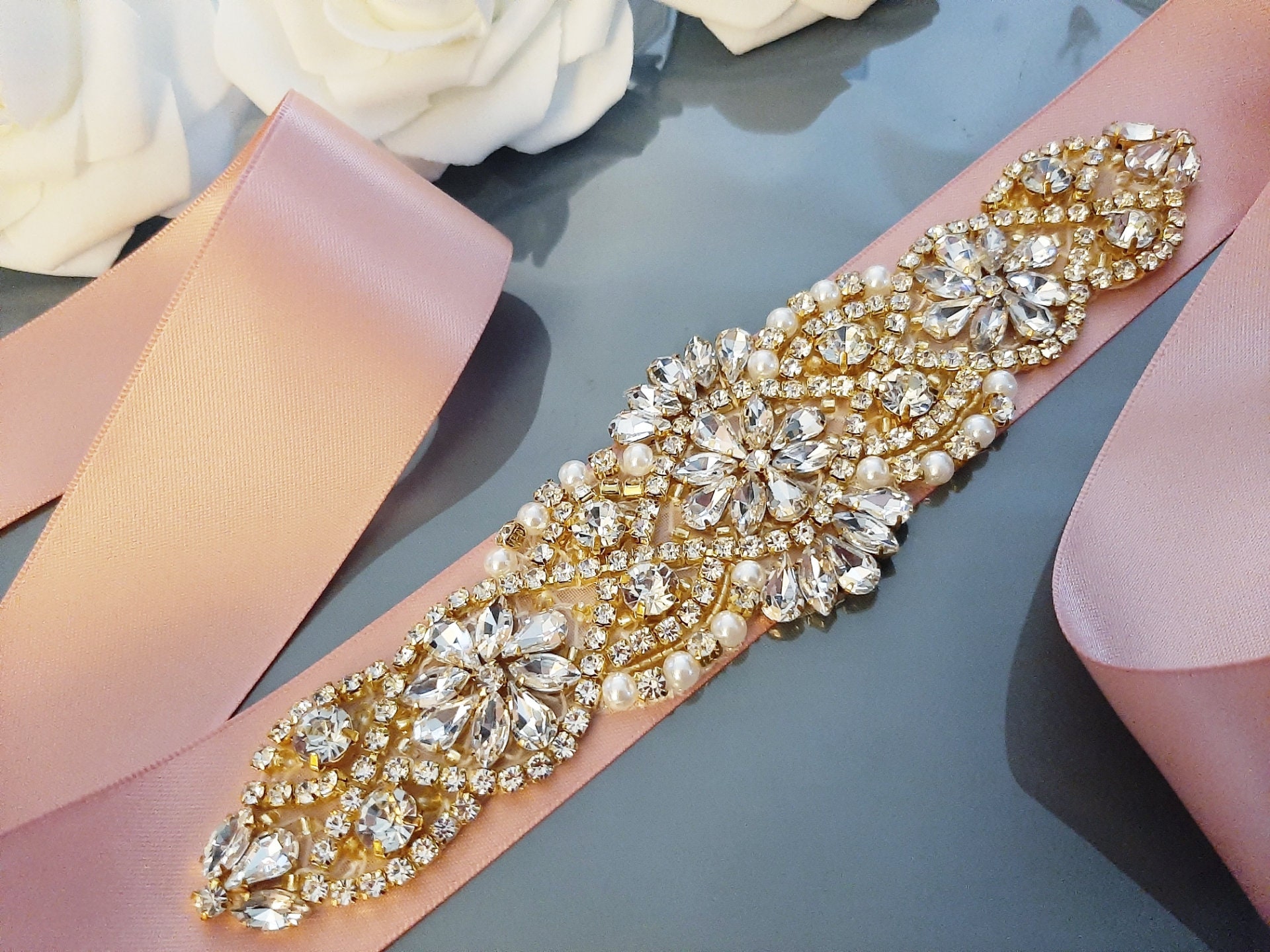 Rose Gold Bridal Belt Bridal Sash Wedding Sash Dress Belt