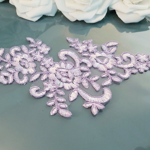 Lavender Lace Applique, Lilac Bridal Floral Lace Applique, Sew On Embroidered Flower Tulle Lace, Patch For Dress Sewing, Light Purple