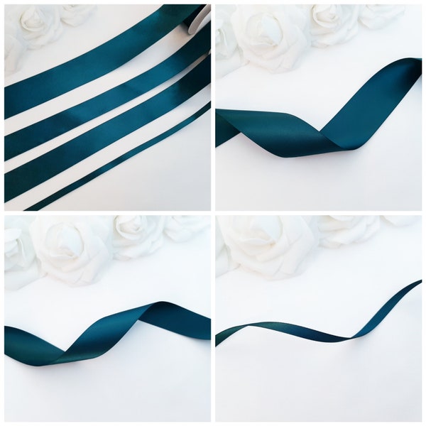 Teal Satin Ribbon, Double Sided Solid Dark Teal Ribbon, Double Side Satin Ribbon, Double Face Blue Green Wedding Sash, Double Faced