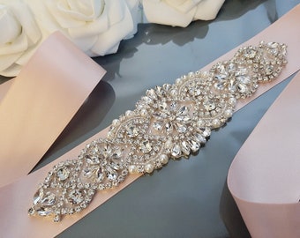 Blush Pink Bridal Belt, Wedding Belt, Belt for Bride, Bridal Sash, Wedding Sash, Bridal Belt Light Pink, Rhinestone Bridal Belt, Belt Sash