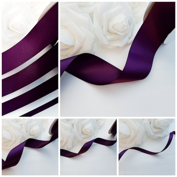 Plum Ribbon, Deep Purple Satin Ribbon, Double Faced Double Sided Solid Eggplant Ribbon, Double Side Satin Ribbon, Double Faced Wedding Sash