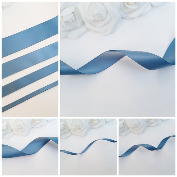 Dusty Blue Satin Ribbon, Double Sided Solid Dusty Blue Ribbon, Double Side  Satin Ribbon, Double Face Steel Blue Wedding Sash, Double Faced 