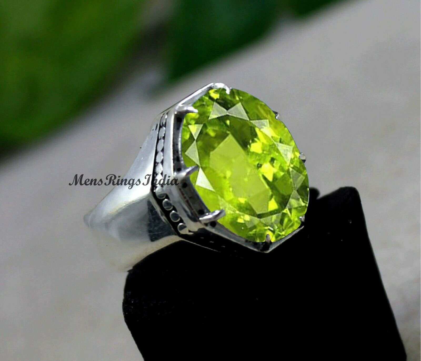 Peridot Solid Men Ring 925 Sterling Silver August Birthstone Peridot Signet Ring Claw Setting Ring Silver Ring for men Gift for Him