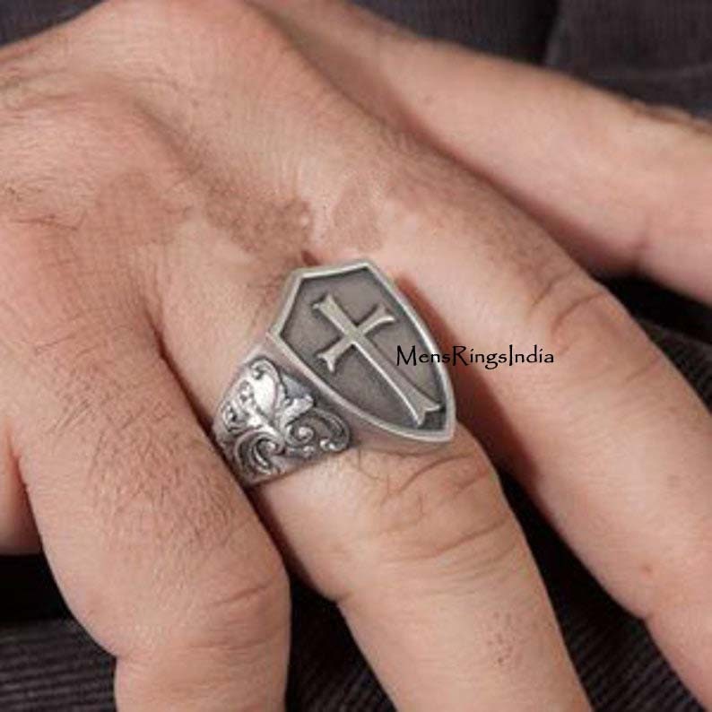 Silver Cross Ring Men's Ring Christian Rings Etsy