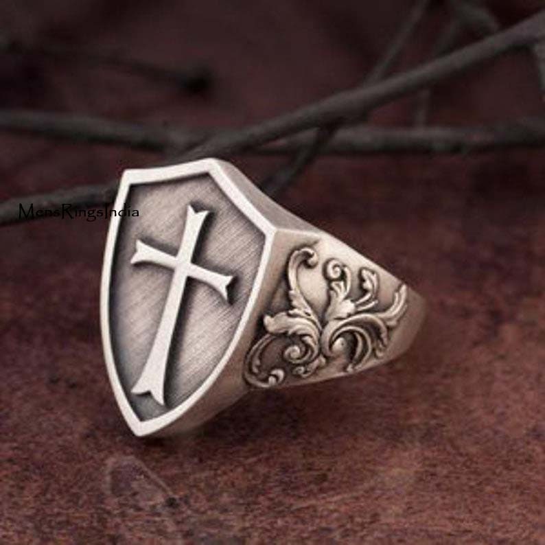 Silver Cross Ring Men s Signet Ring Christian Rings Religious