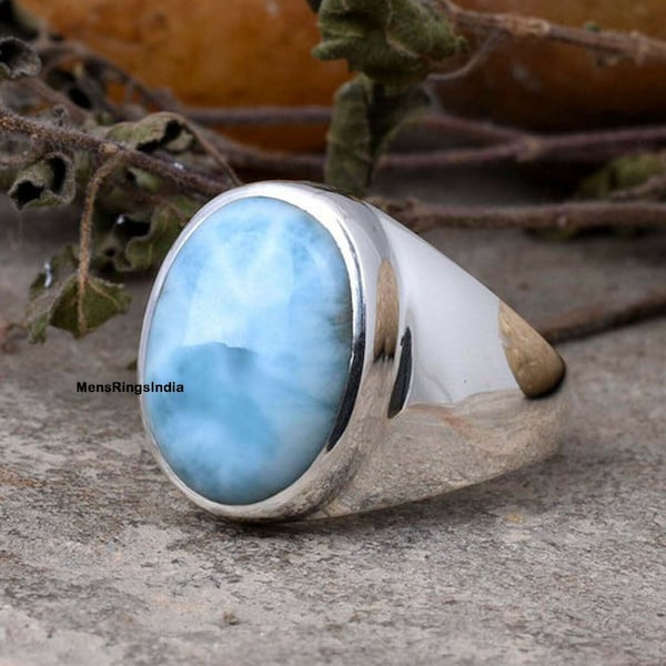 Bague pour homme Larimar - chevalière pour homme - argent sterling 925 - bague de fiançailles - cadeau personnalisé pour lui, bague vintage fait main