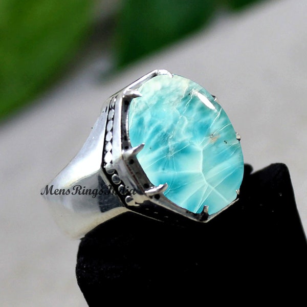 Bague en argent sterling AAA 925, bague pour homme en larimar naturel, bague pour homme en larimar dominicain, bague pour homme en pierres précieuses de Larimar, offre de livraison gratuite,