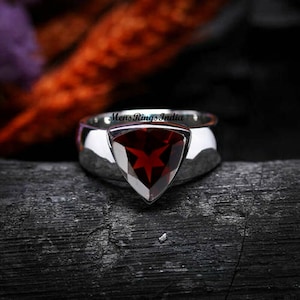 925 Sterling Silver Ring  Garnet Men's Gemstone Rings * Trillion Garnet * Signet Jewelry  Men's Ring  January Handmade Gift Minimalist Rings