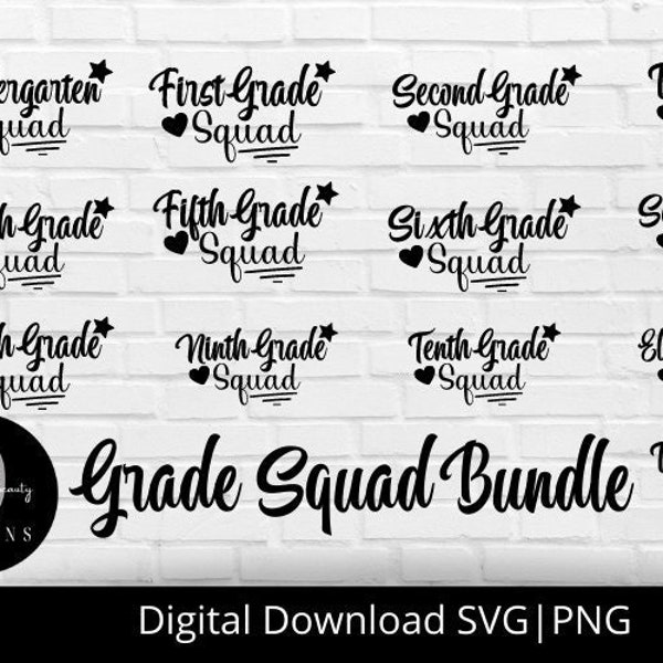 Grade Squad bundle, digital download, cricut svg, back to school svg, teacher shirt svg, back to school shirt svg, first grade squad