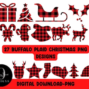 Obrazy świąteczne w kratę Buffalo, obrazy świąteczne, czerwone obrazy świąteczne w kratę, boże narodzenie png, clipart świąteczny, wzory świąteczne, pakiet