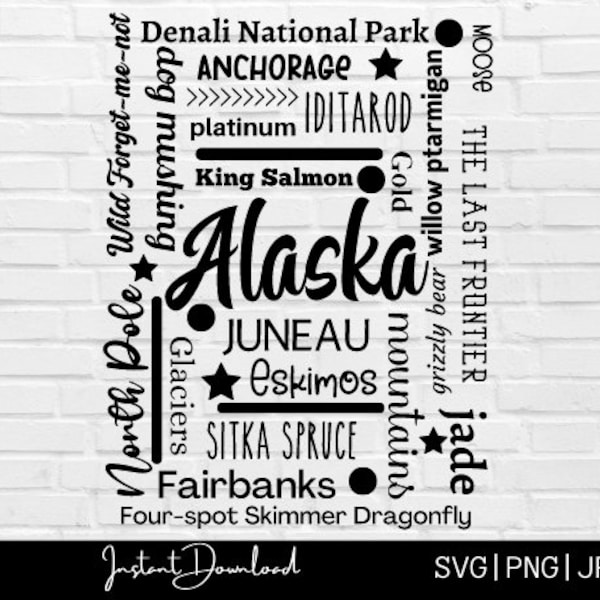 Alaska State Locations and facts svg file, Alaska State Shirt, United States cut file, Alaska shirt design file, Alaska SVG, Cricut file