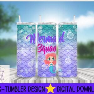 20 oz skinny straight tumbler sublimation, mermaid tumbler, mermaid squad tumbler, full wrap tumbler, memaid sublimation, tumbler template